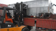 Fork truck is unloading railway handling car